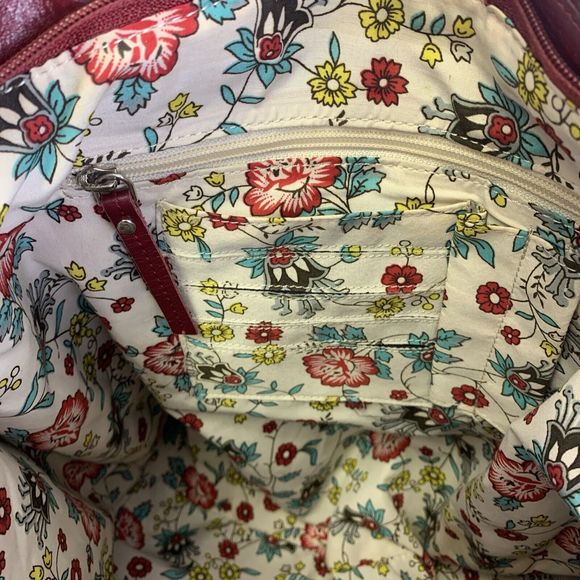 Latico Nora Tote Red Leather Shoulder Bag Double Strap Floral Lined Lightweight - Picture 11 of 16